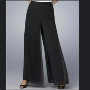 Adrianna Papell Sheer Black Wide Leg Trousers